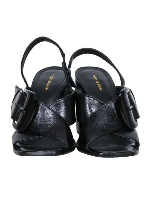 Tory Burch - Black Leather Crisscross Banana Heel Sz 8