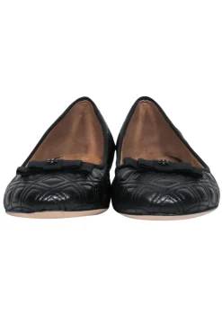 Tory Burch - Black Leather Quilted Ballet Flats w/ Bow Sz 9