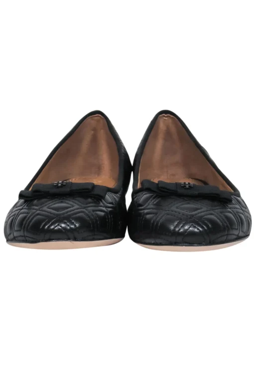 Tory Burch - Black Leather Quilted Ballet Flats w/ Bow Sz 9