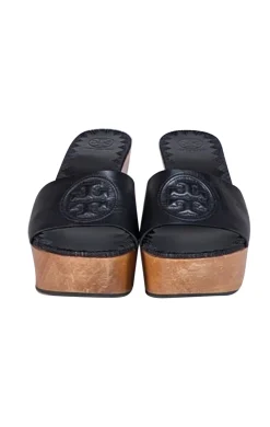 Tory Burch - Black Leather Platform Wedges Sz 9.5