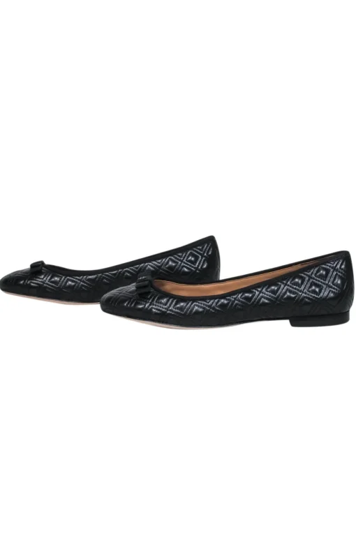 Tory Burch - Black Leather Quilted Ballet Flats w/ Bow Sz 9