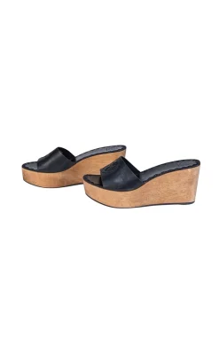 Tory Burch - Black Leather Platform Wedges Sz 9.5