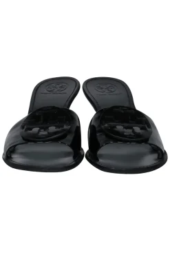 Tory Burch - Black Patent Leather "Aerin" Mule Sandals w/ Logo Sz 9