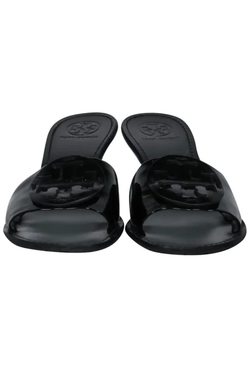 Tory Burch - Black Patent Leather "Aerin" Mule Sandals w/ Logo Sz 9