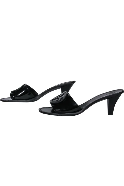 Tory Burch - Black Patent Leather "Aerin" Mule Sandals w/ Logo Sz 9