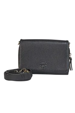 Tory Burch - Black Pebbled Leather Front Flap Crossbody Bag
