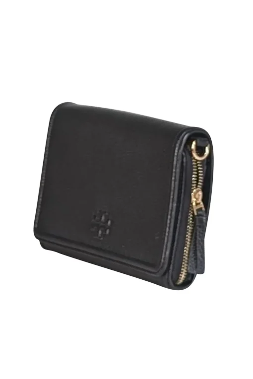 Tory Burch - Black Pebbled Leather Front Flap Crossbody Bag