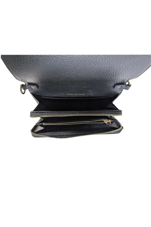 Tory Burch - Black Pebbled Leather Front Flap Crossbody Bag