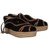 Tory Burch - Black Peep Toe Slingback Espadrilles Wedge w/ Leather Trim Sz 9