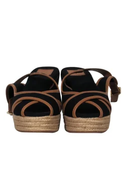 Tory Burch - Black Peep Toe Slingback Espadrilles Wedge w/ Leather Trim Sz 9