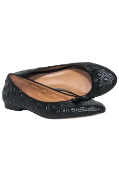 Tory Burch - Black Quilted Leather Ballet Flats w/ Bow Sz 9.5