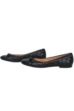 Tory Burch - Black Quilted Leather Ballet Flats w/ Bow Sz 9.5