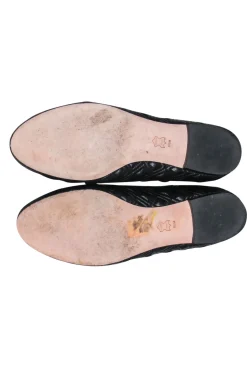 Tory Burch - Black Quilted Leather Ballet Flats w/ Bow Sz 9.5