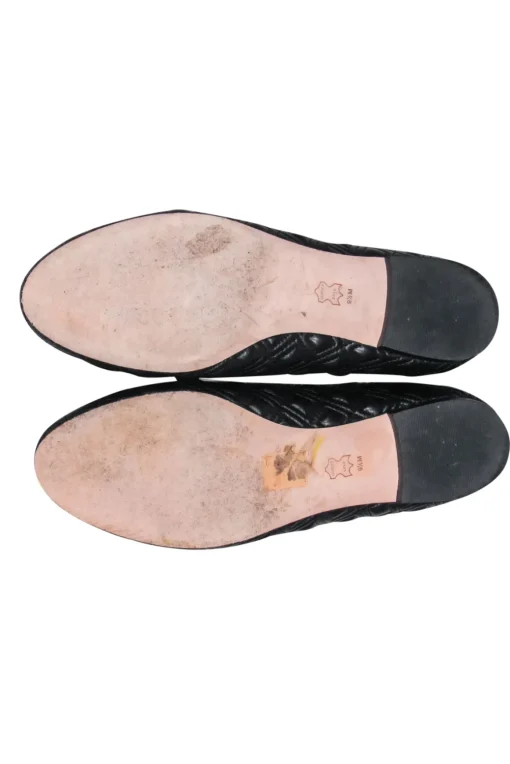 Tory Burch - Black Quilted Leather Ballet Flats w/ Bow Sz 9.5