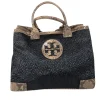 Tory Burch - Black Raffia Tote w/ Beige Snakeskin Embossed Leather Trim