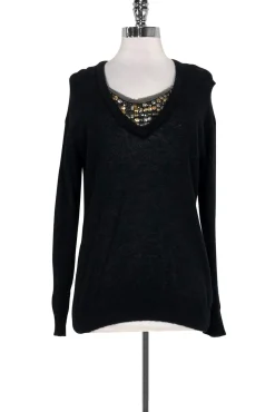 Tory Burch - Black Studded Neckline Sweater Sz S