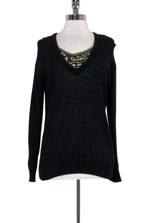 Tory Burch - Black Studded Neckline Sweater Sz S