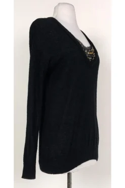 Tory Burch - Black Studded Neckline Sweater Sz S