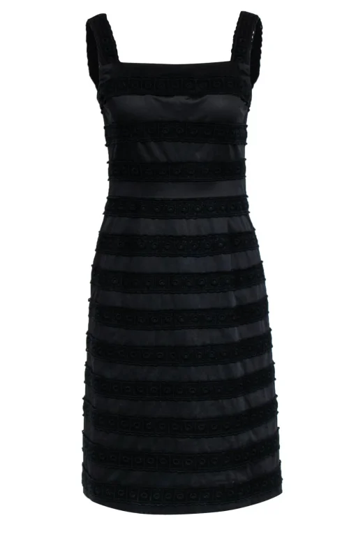 Tory Burch - Black Tea Length Cotton Dress w/ Eyelet Lace Details Sz 4