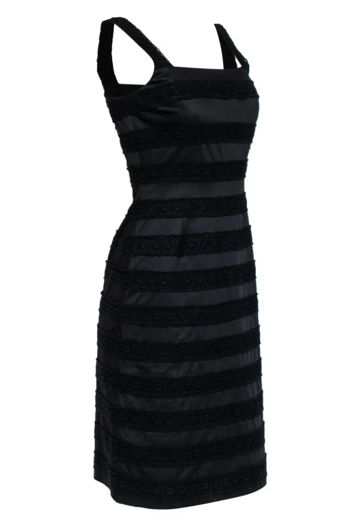 Tory Burch - Black Tea Length Cotton Dress w/ Eyelet Lace Details Sz 4