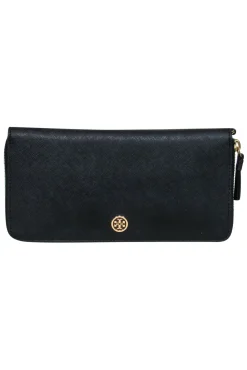 Tory Burch - Black Textured Leather Wallet w/ Logo