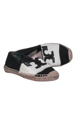 Tory Burch - Black Woven Textile Espadrille Logo Flats Sz 5.5