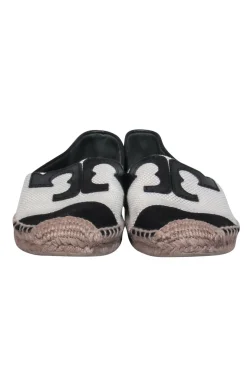 Tory Burch - Black Woven Textile Espadrille Logo Flats Sz 5.5