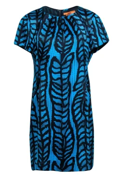 Tory Burch - Blue & Black Print Short Sleeve Silk Dress Sz 10