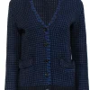 Tory Burch - Blue & Black Waffle Knit Merino Wool Cardigan Sz S