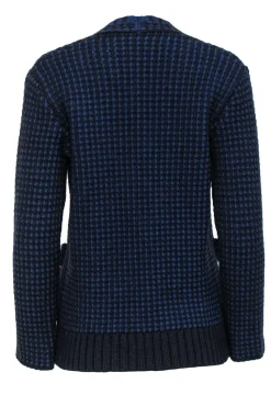Tory Burch - Blue & Black Waffle Knit Merino Wool Cardigan Sz S
