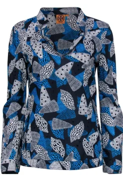 Tory Burch - Blue Cotton Seashell Print Sequined Top Sz 4