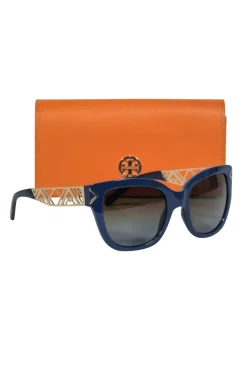 Tory Burch - Blue Oversized Sunglasses w/ Golden Geometric Accents