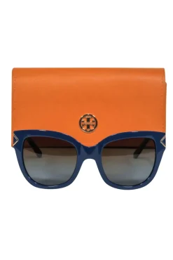 Tory Burch - Blue Oversized Sunglasses w/ Golden Geometric Accents