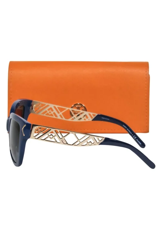 Tory Burch - Blue Oversized Sunglasses w/ Golden Geometric Accents