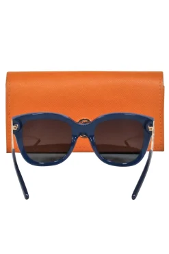 Tory Burch - Blue Oversized Sunglasses w/ Golden Geometric Accents