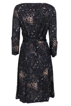 Tory Burch - Brown & Navy Leopard Print Belted Drop Waist Dress Sz L