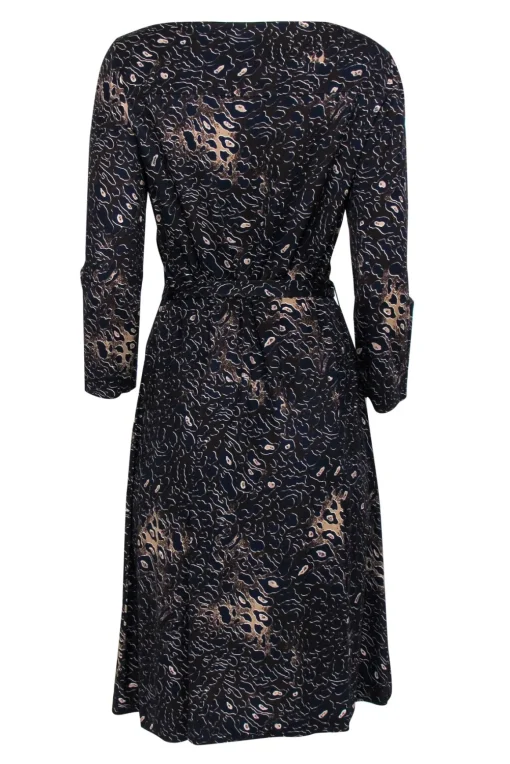 Tory Burch - Brown & Navy Leopard Print Belted Drop Waist Dress Sz L