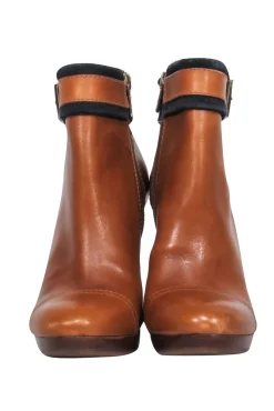 Tory Burch - Brown Leather Booties w/ Gold Buckle Sz 8