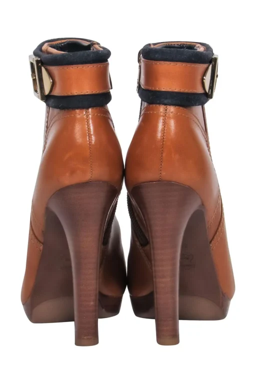 Tory Burch - Brown Leather Booties w/ Gold Buckle Sz 8
