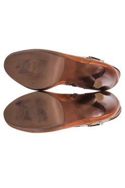 Tory Burch - Brown Leather Booties w/ Gold Buckle Sz 8