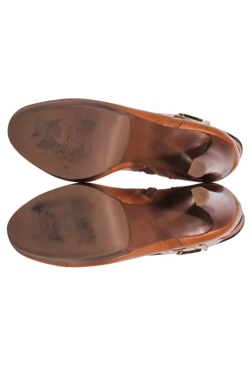 Tory Burch - Brown Leather Booties w/ Gold Buckle Sz 8