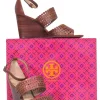 Tory Burch - Brown Perforated "Nutria" Ankle Wrap Wedge Sandal Sz 9