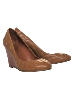 Tory Burch - Camel Quilter Leather Wedges w/ Classic T-Logo Sz 8.5