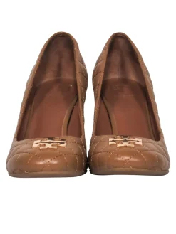 Tory Burch - Camel Quilter Leather Wedges w/ Classic T-Logo Sz 8.5