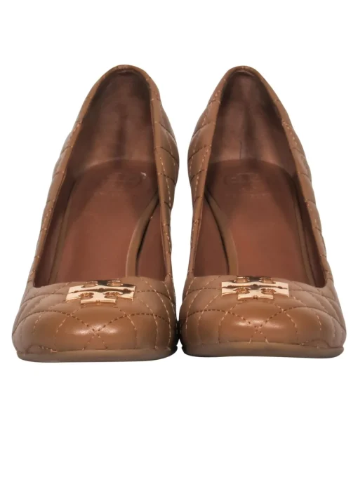 Tory Burch - Camel Quilter Leather Wedges w/ Classic T-Logo Sz 8.5