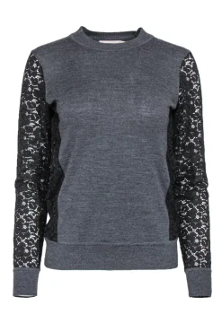 Tory Burch - Charcoal Sweater w/ Lace Sleeves Sz XS