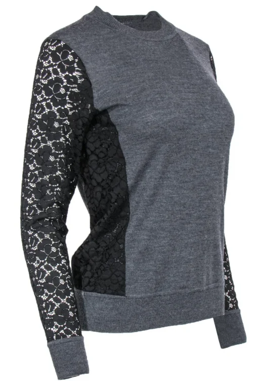 Tory Burch - Charcoal Sweater w/ Lace Sleeves Sz XS