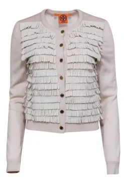 Tory Burch – Cream Fringe w/ Gold Button Cardigan Sz S