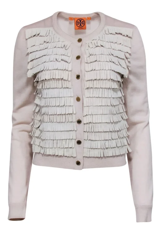 Tory Burch – Cream Fringe w/ Gold Button Cardigan Sz S