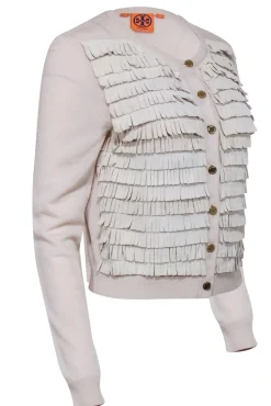 Tory Burch – Cream Fringe w/ Gold Button Cardigan Sz S